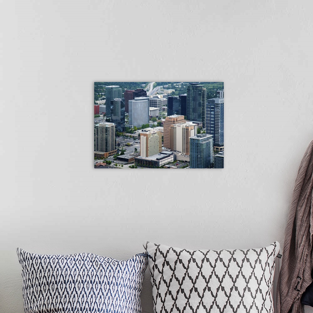 A bohemian room featuring City Skyline, Bellevue, WA - Aerial Photograph