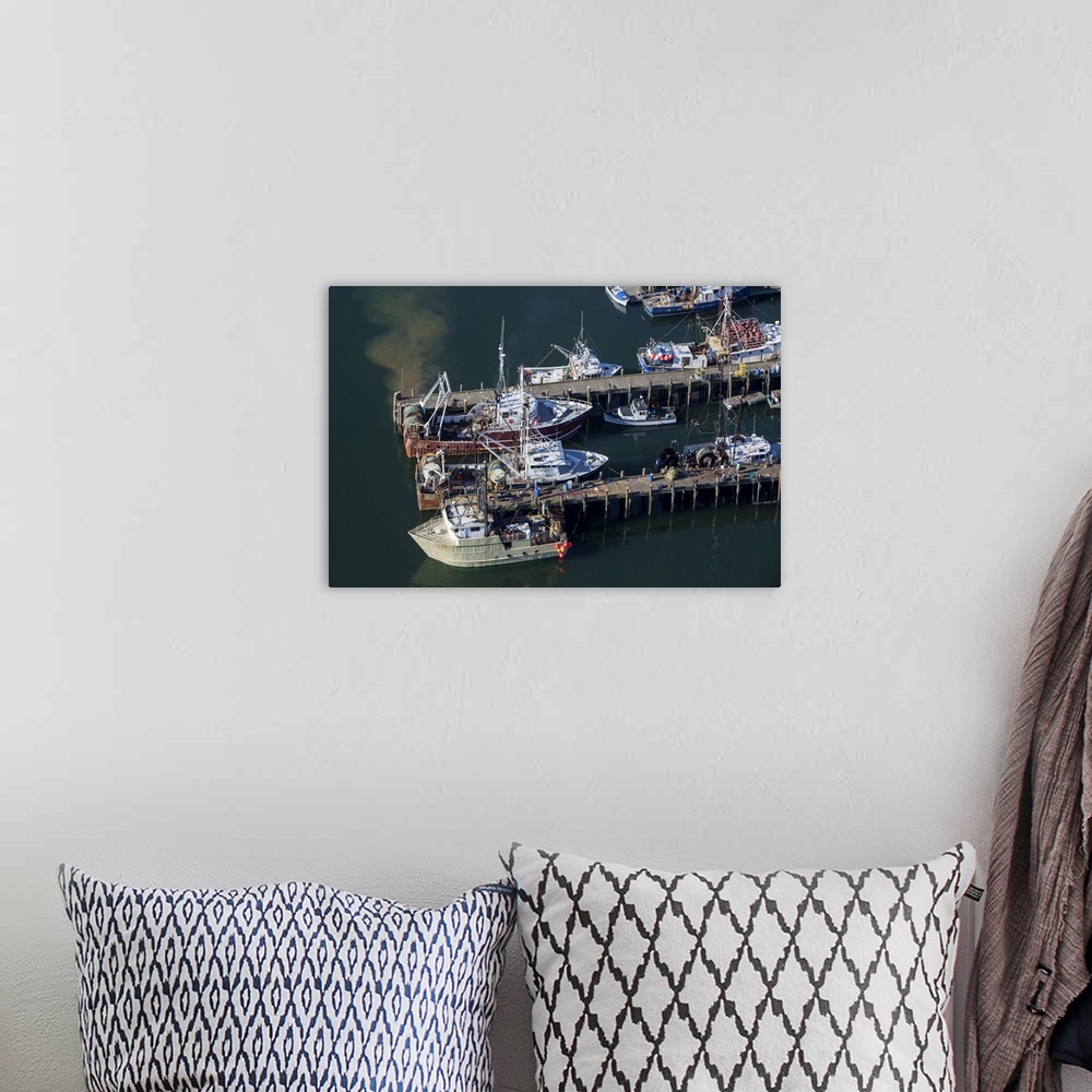 A bohemian room featuring Docked Fishing Boats, Portland, Maine - Aerial Photograph
