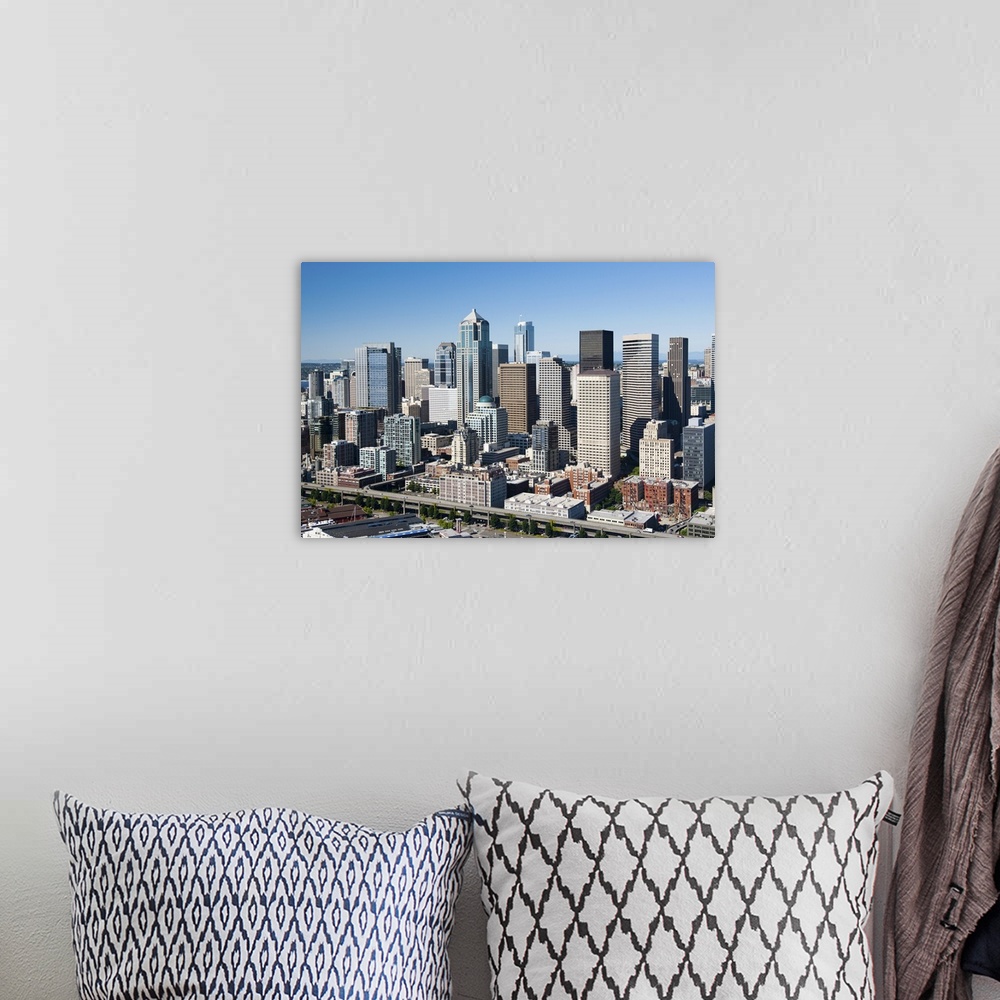 A bohemian room featuring Downtown Seattle skyline, WA, USA - Aerial Photograph