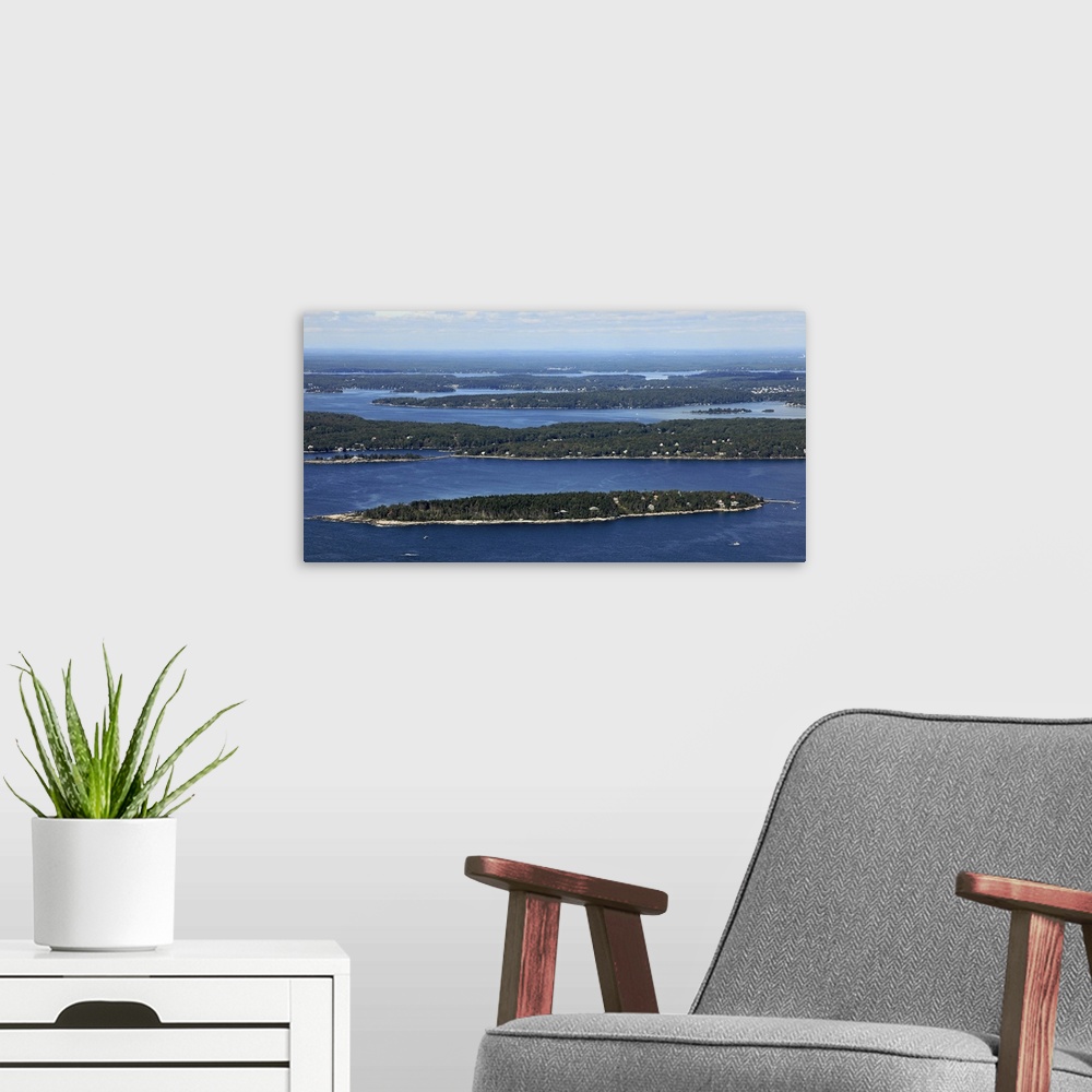 A modern room featuring Inner Heron Island, Ocean Point, and The Damariscotta River, Boothbay Harbor, Maine