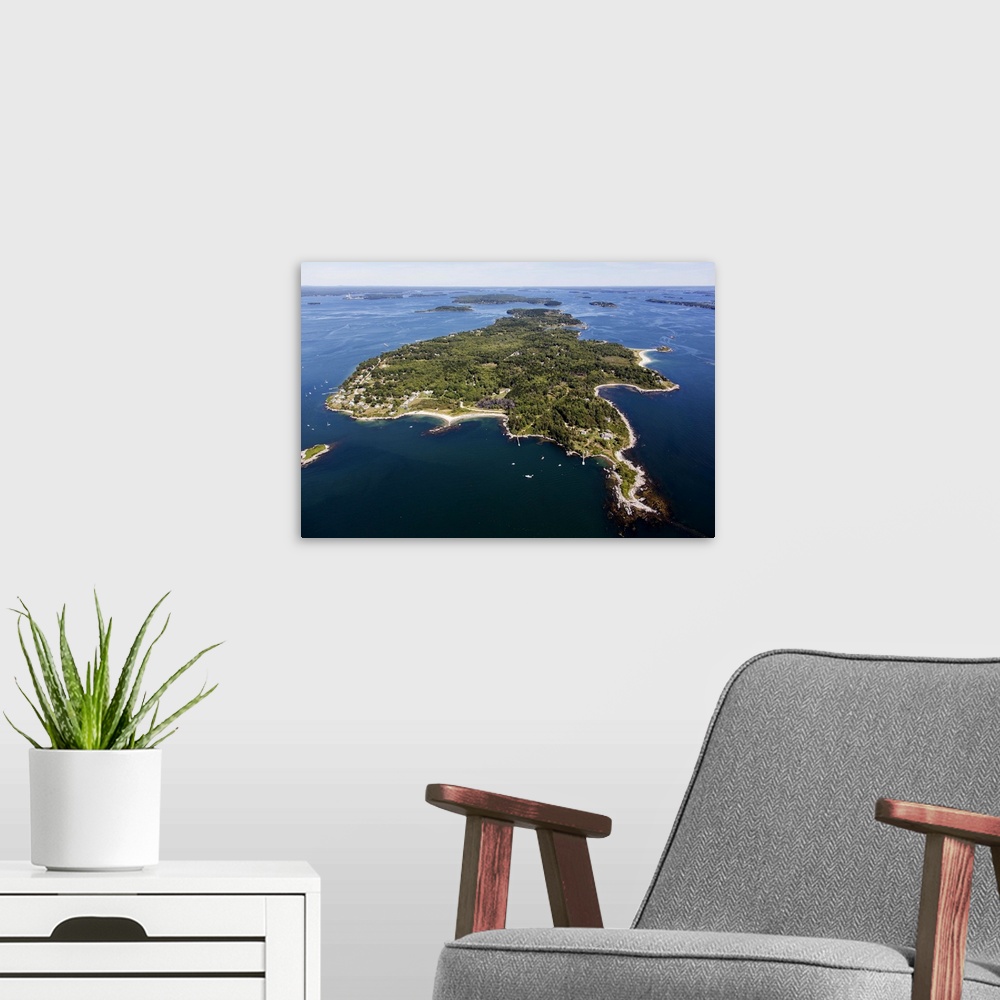 A modern room featuring Long Island, Casco Bay, Maine, USA - Aerial Photograph