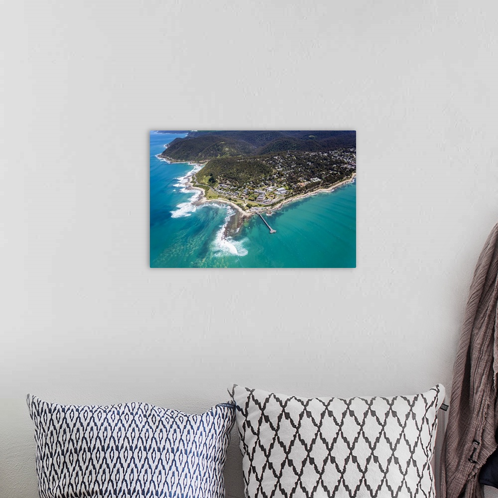 A bohemian room featuring Aerial view of Lorne in western Victoria.