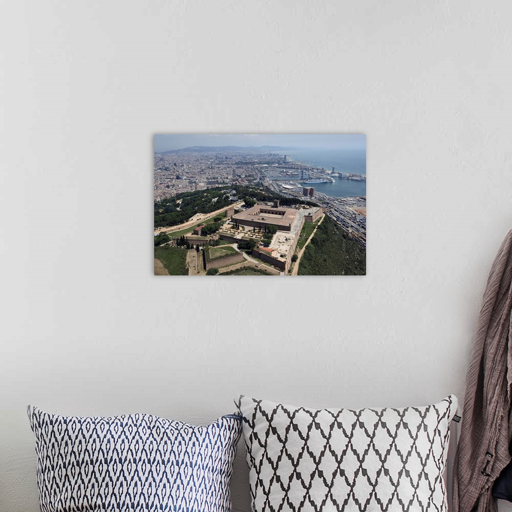 A bohemian room featuring Montjuic Castle, Barcelona, Spain - Aerial Photograph