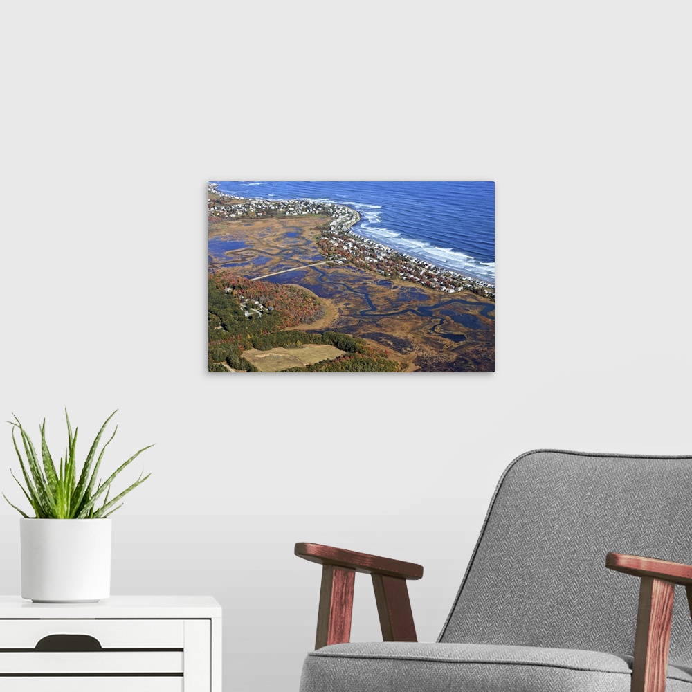 A modern room featuring Moody Beach And Moody Point, Wells, Maine, USA - Aerial Photography