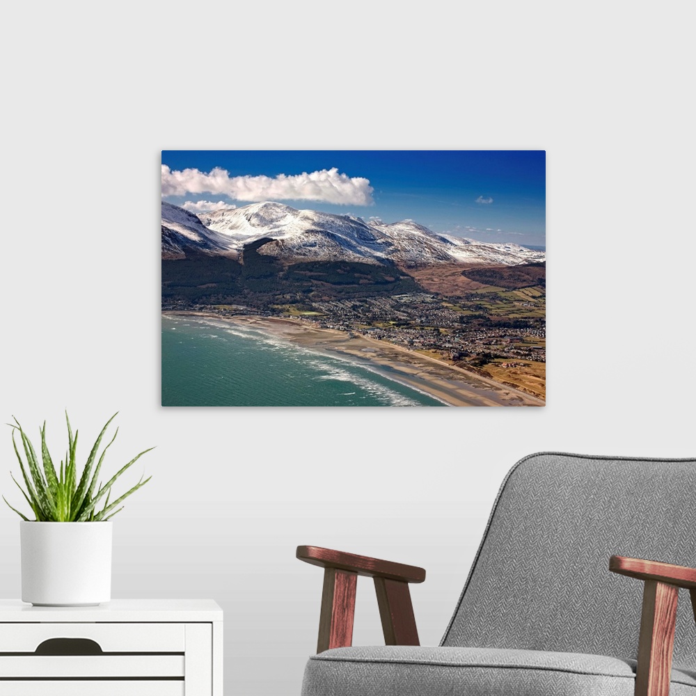 A modern room featuring Mourne Mountains, Newcastle, Northern Ireland - Aerial Photograph