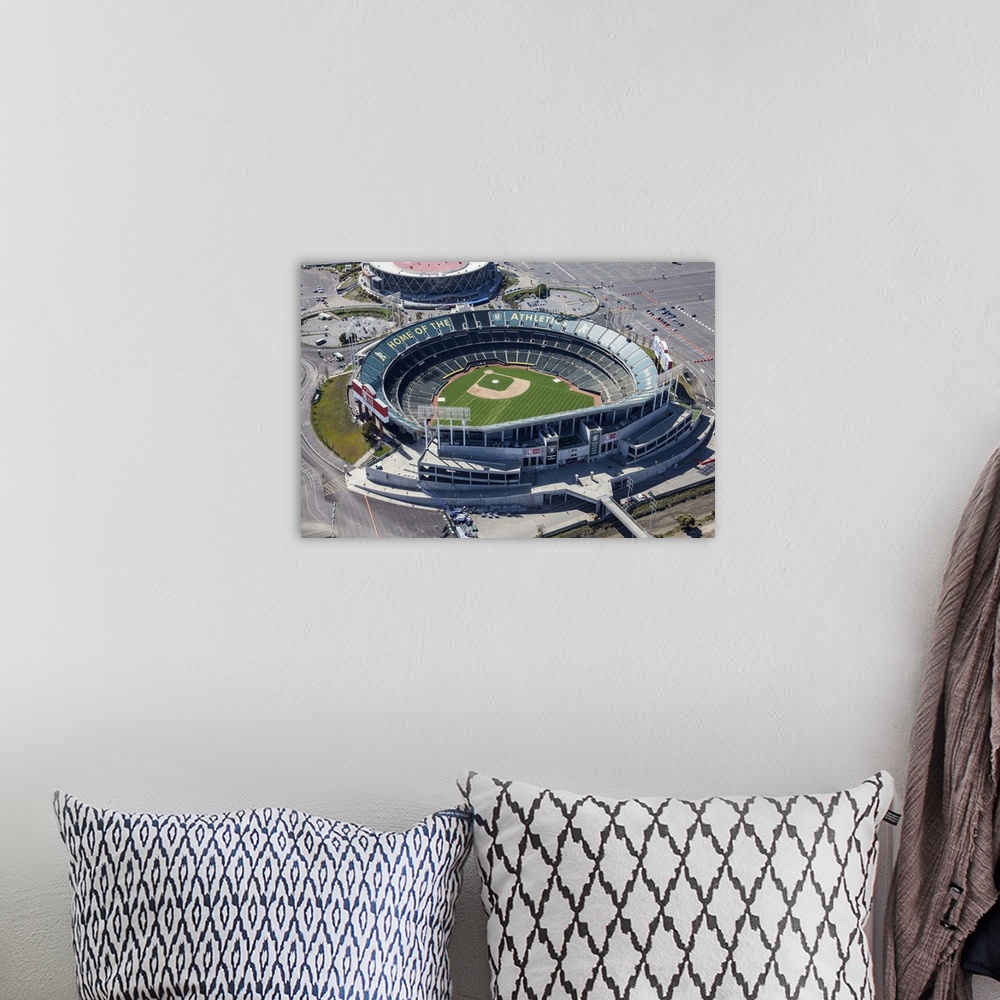A bohemian room featuring Oakland Raiders Stadium, Oakland, California - Aerial Photograph