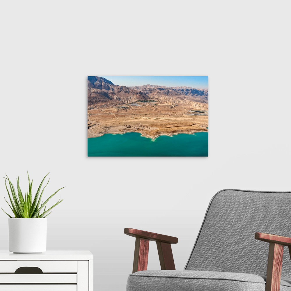 A modern room featuring Observation of Dead Sea Water Level Drop, Dead Sea - Aerial Photograph