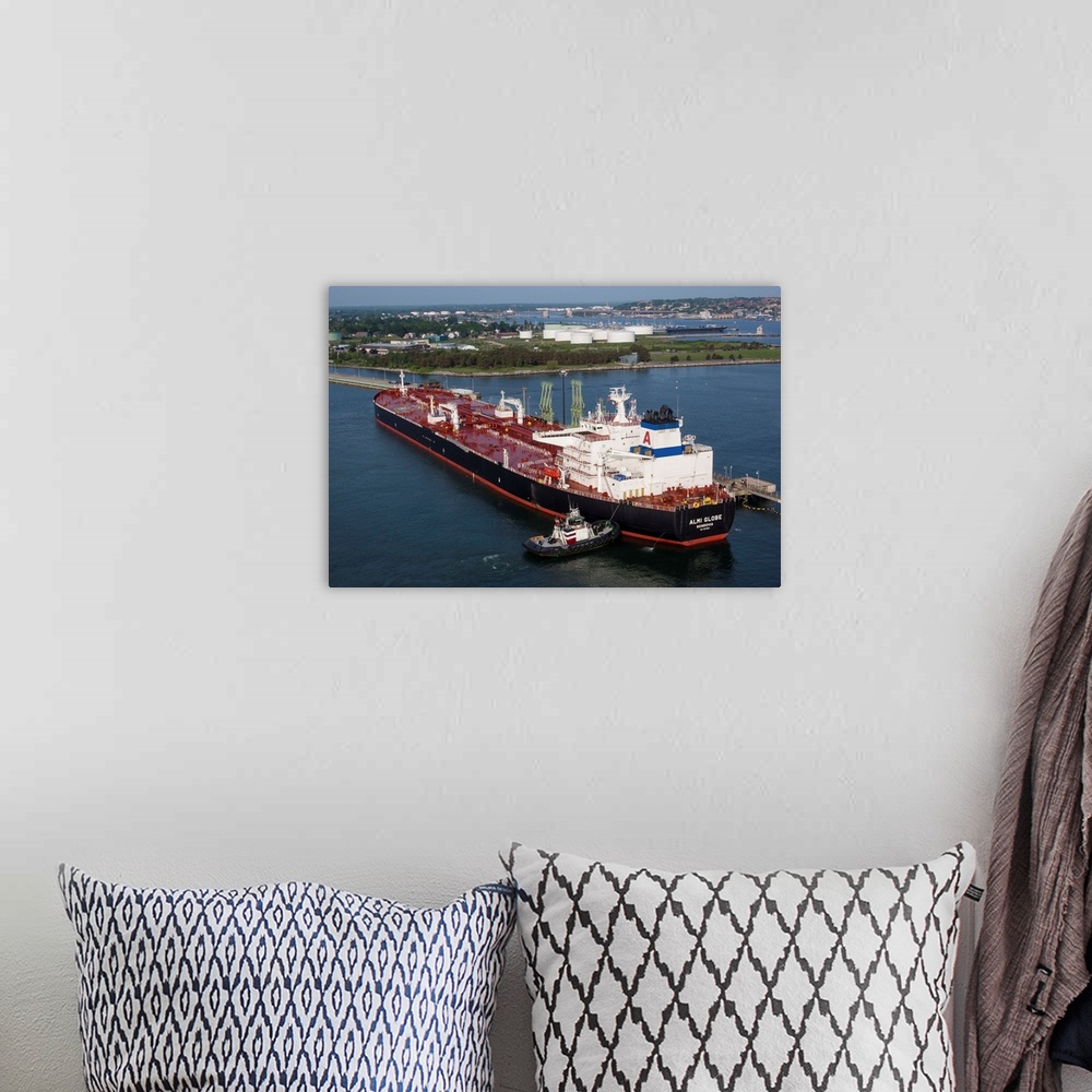 A bohemian room featuring Oil Tanker Almi Globe At Port of Portland, South Portland, Maine - Aerial Photograph