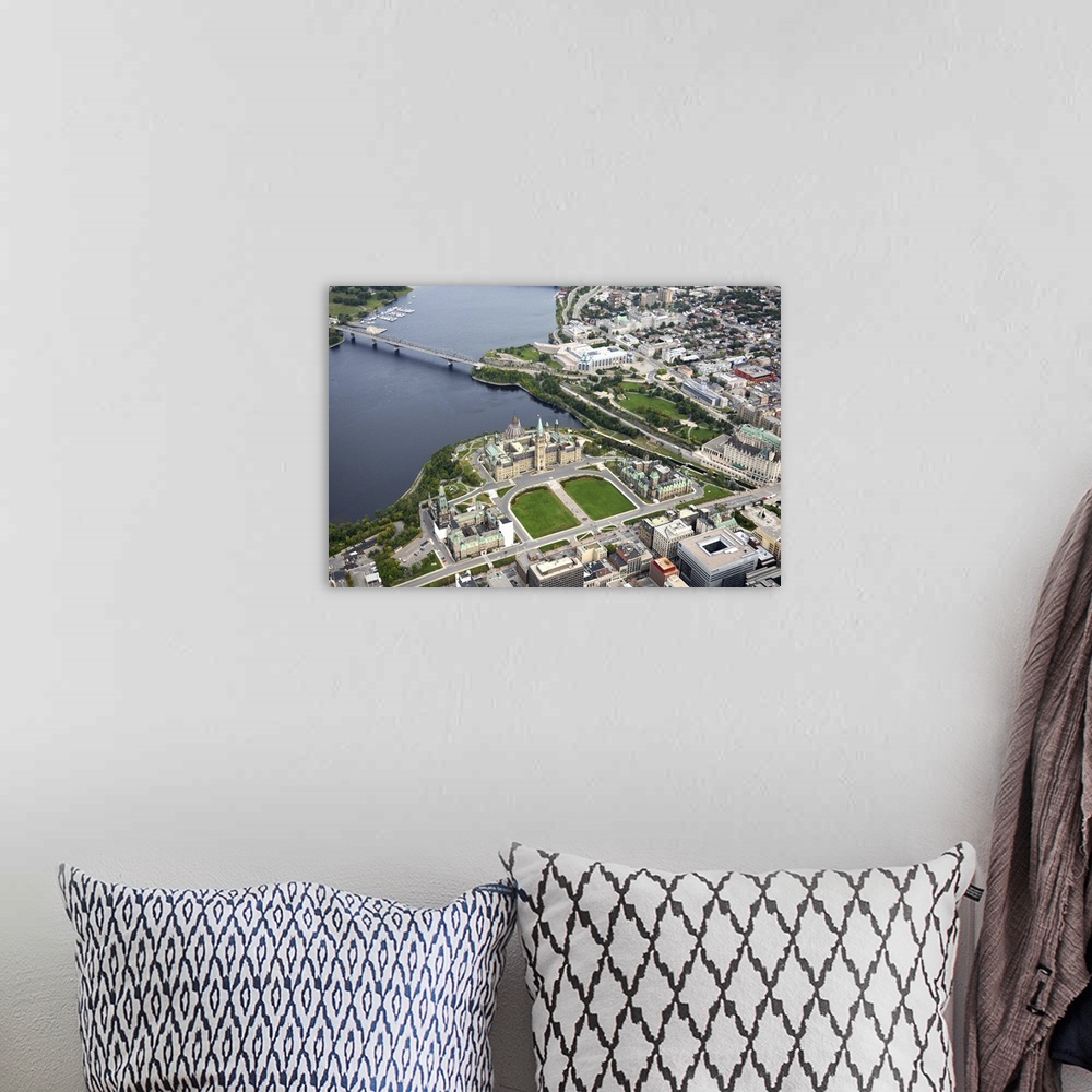 A bohemian room featuring Parliament Building With Downtown, Ottawa - Aerial Photograph