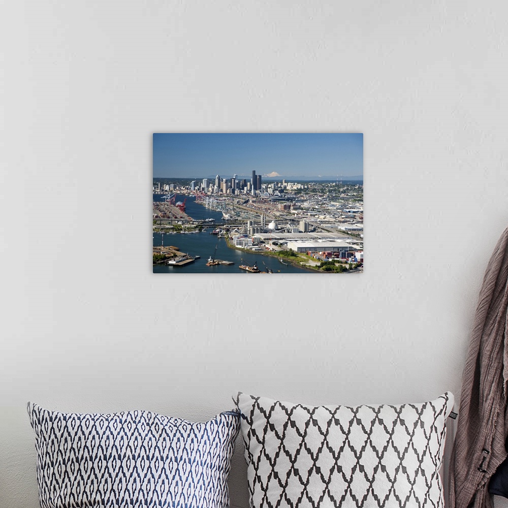A bohemian room featuring Port of Seattle on Elliott Bay, WA, USA - Aerial Photograph