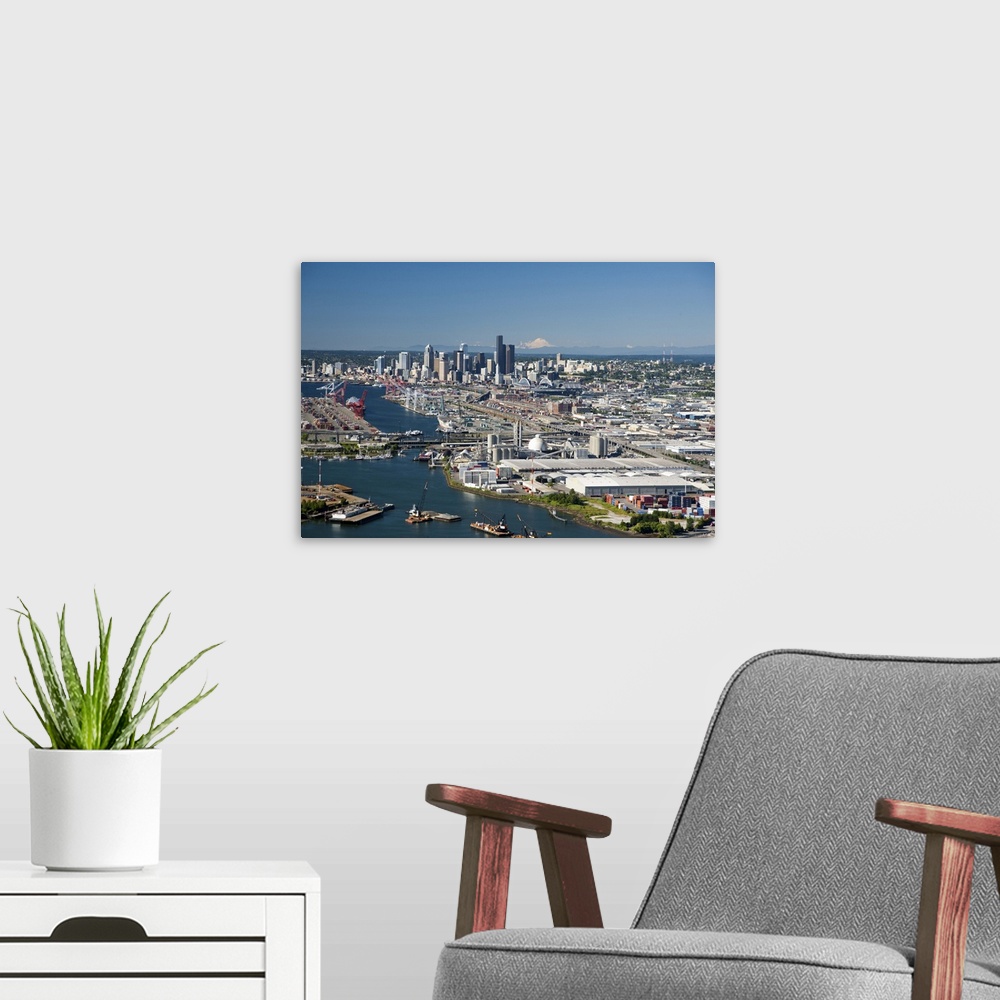 A modern room featuring Port of Seattle on Elliott Bay, WA, USA - Aerial Photograph
