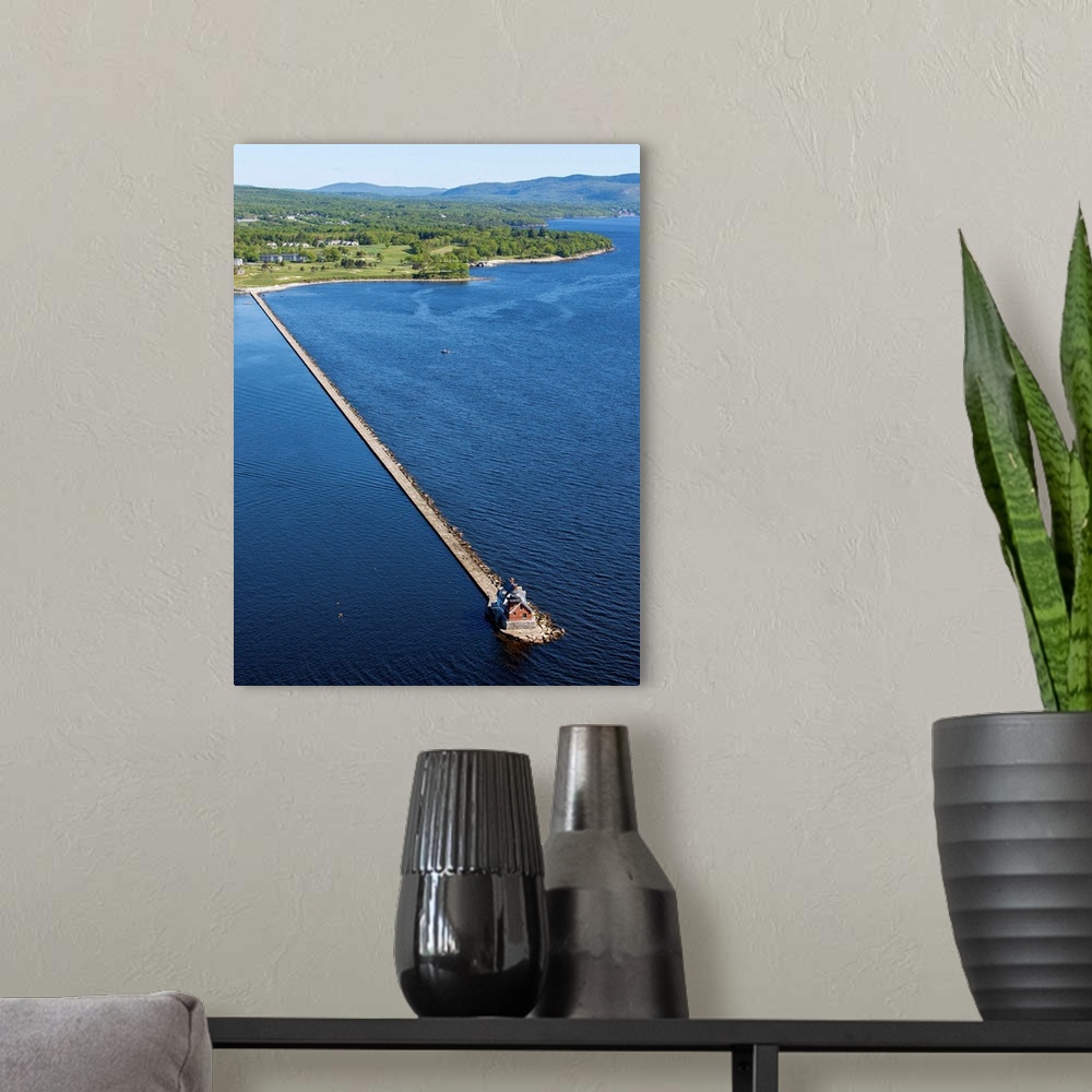 A modern room featuring Rockland Harbor Breakwater Light, Rockland, Maine - Aerial Photograph