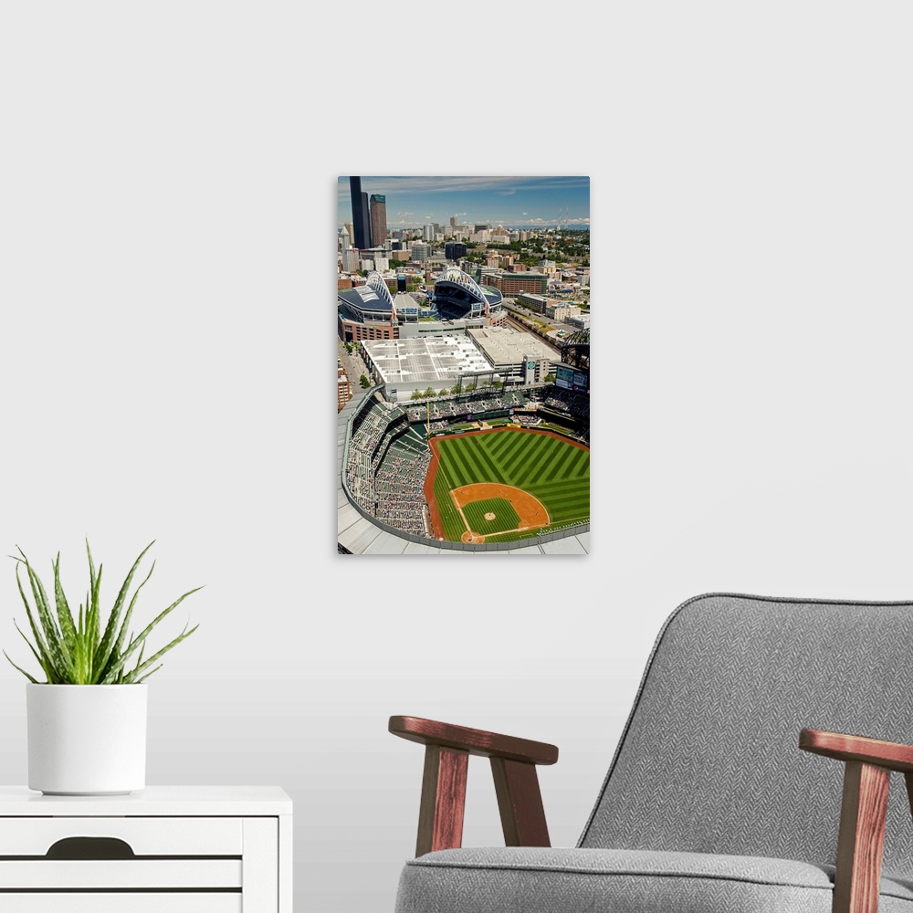 A modern room featuring Safeco Field, Home Of Seattle Mariners, Seattle - Aerial Photograph