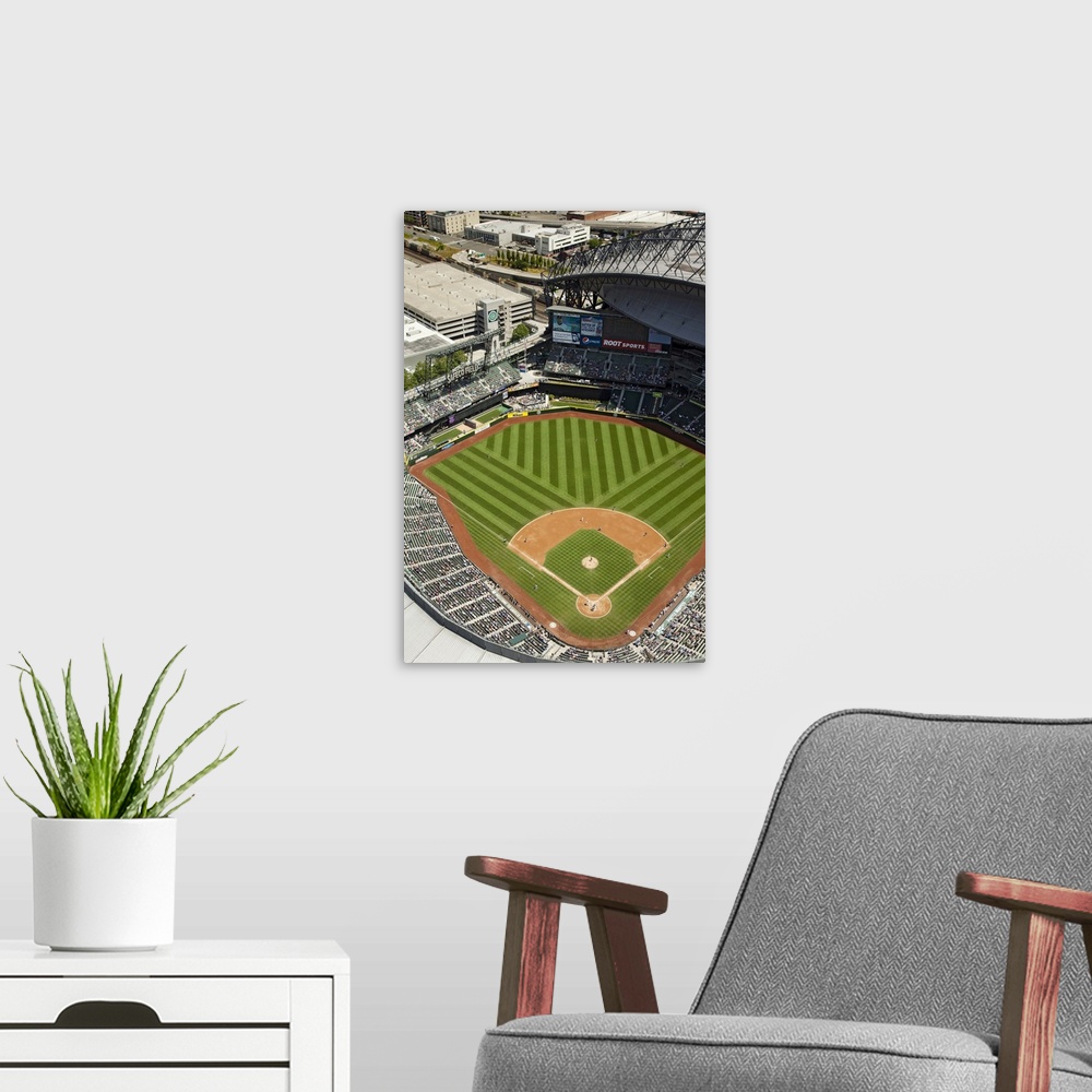 A modern room featuring Safeco Field, Home Of The Seattle Mariners, WA, USA - Aerial Photograph