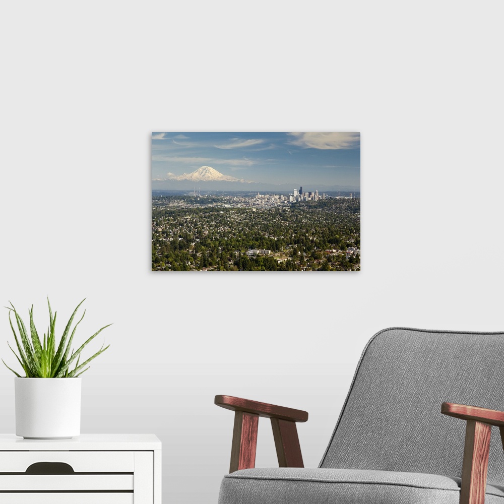 A modern room featuring Seattle Skyline, Seattle, WA, USA - Aerial Photograph