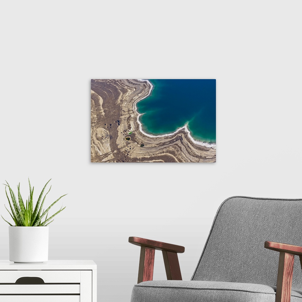 A modern room featuring Sinkholes In Northern Dead Sea Area, Dead Sea - Aerial Photograph