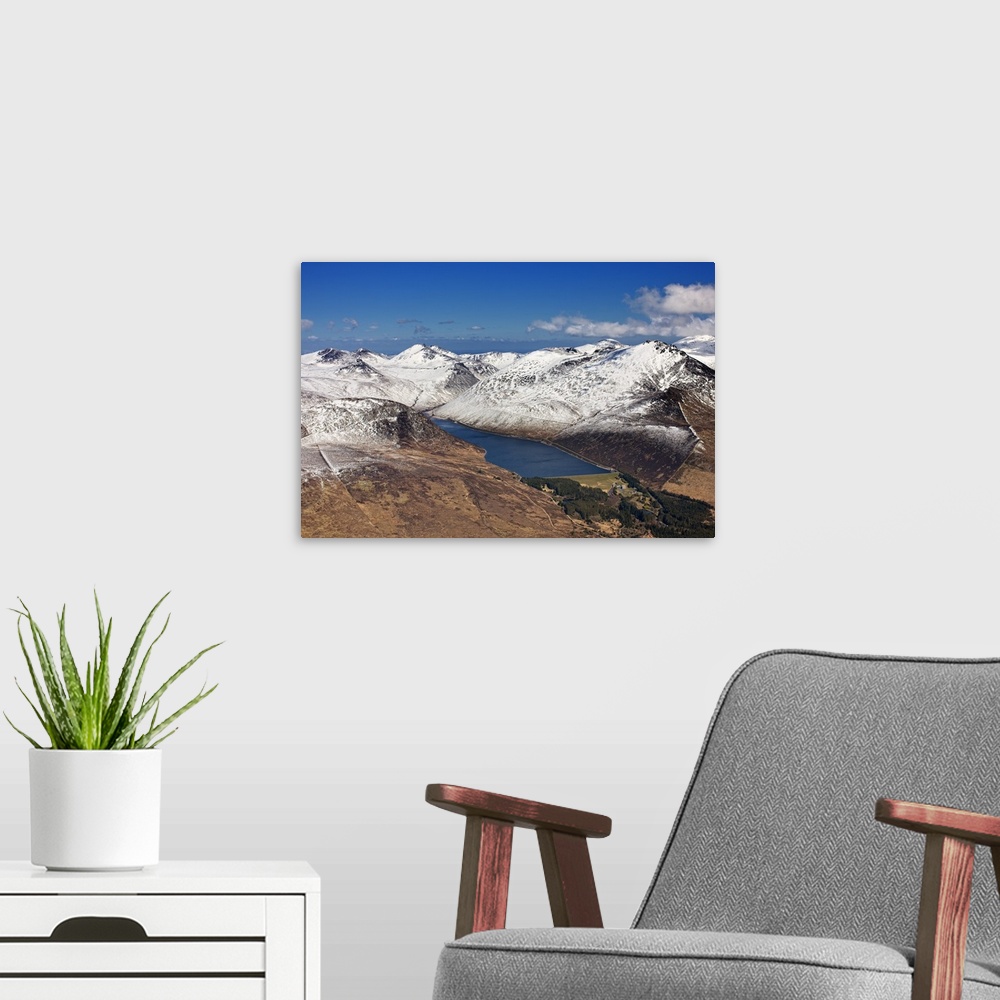 A modern room featuring Snow Covered Mourne Mountains, Northern Ireland - Aerial Photograph
