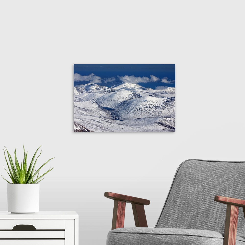 A modern room featuring Snow Covered Mourne Mountains, Northern Ireland - Aerial Photograph