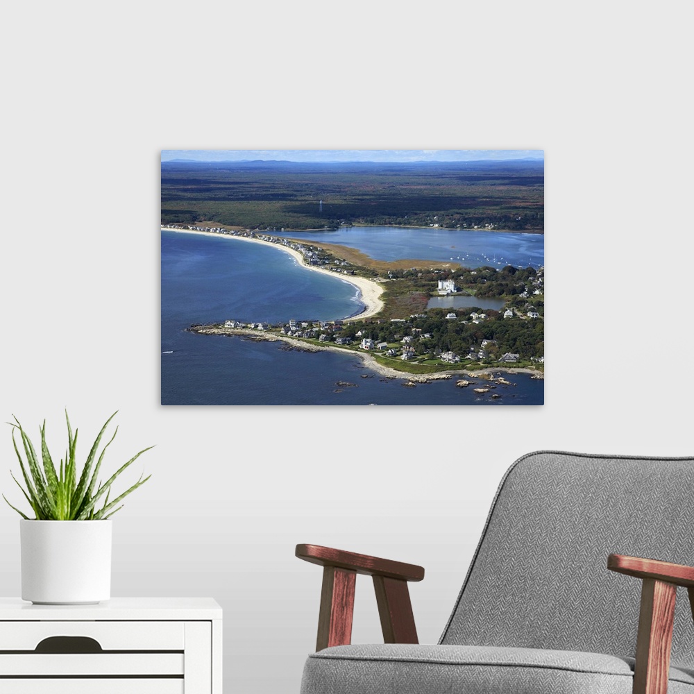 A modern room featuring South Point, Biddeford Pool Beach,  Biddeford, Maine, USA - Aerial Photograph