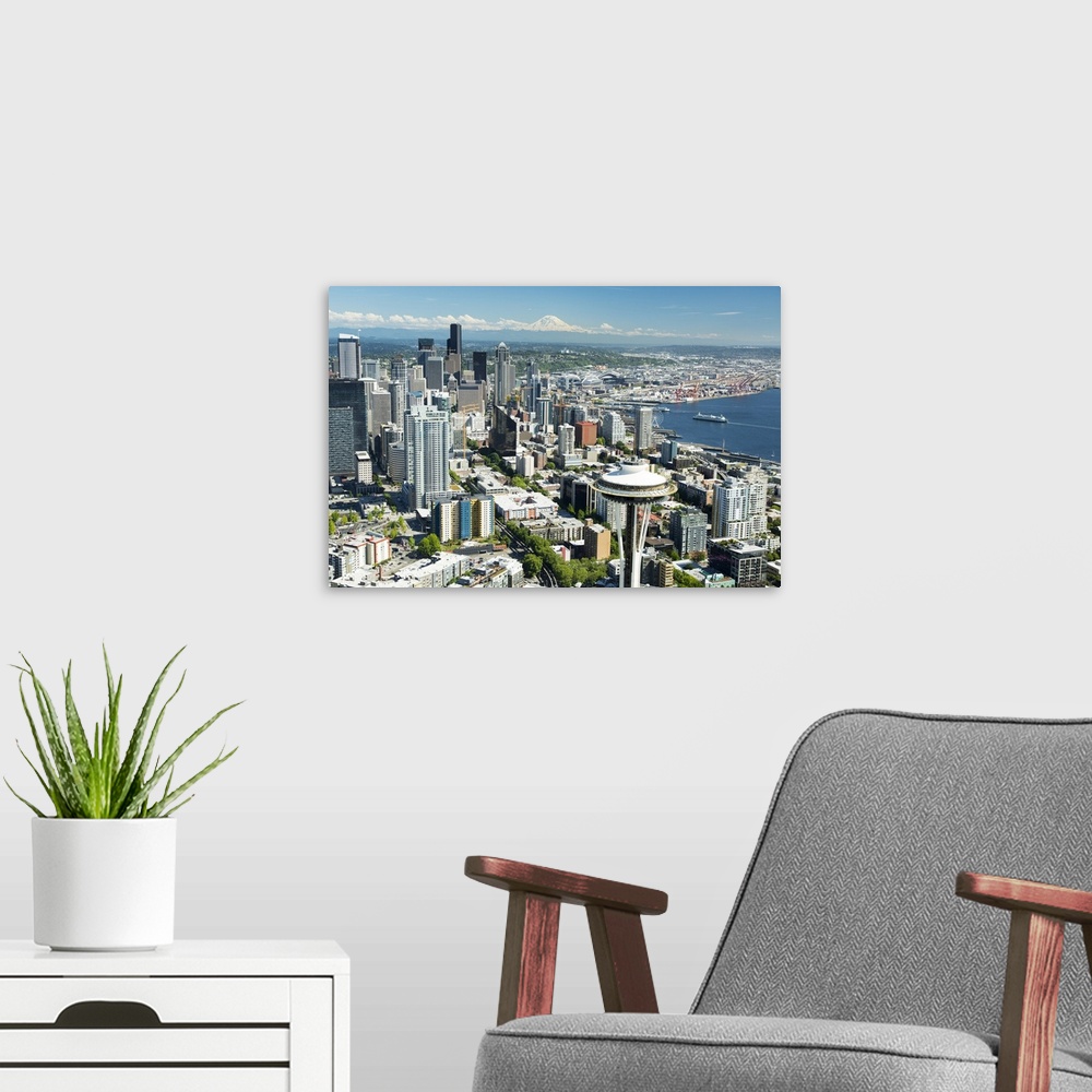 A modern room featuring Space Needle and Eliott Bay, Seattle, WA