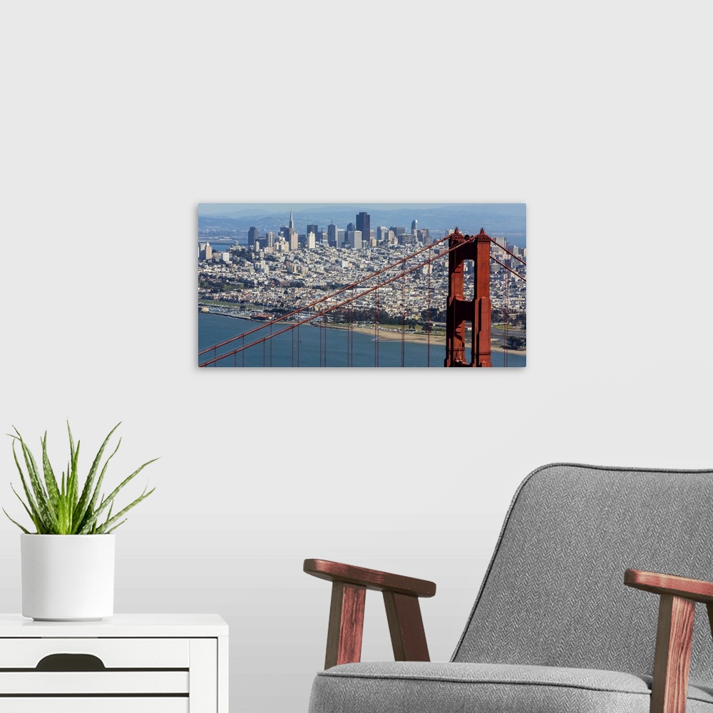 A modern room featuring The Golden Gate Bridge, San Francisco, California - Aerial Photograph