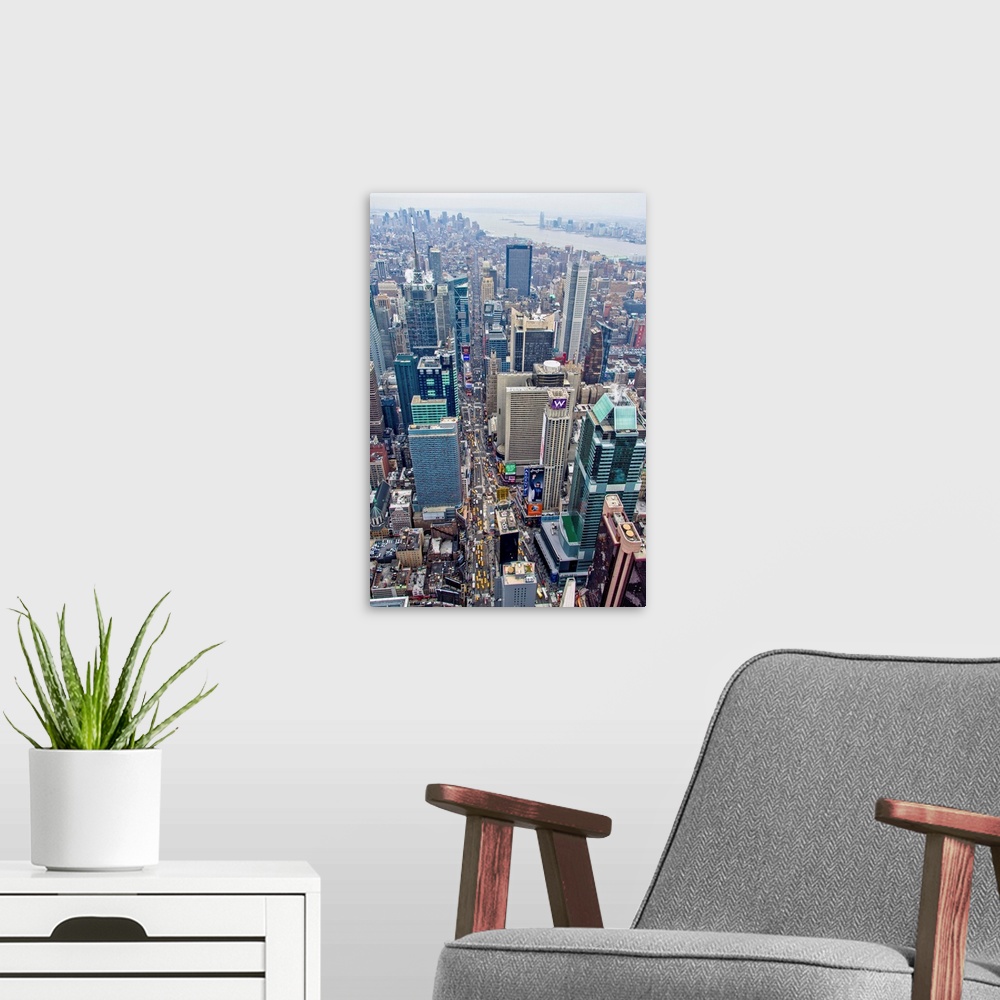 A modern room featuring Time Square, New York City - Aerial Photograph