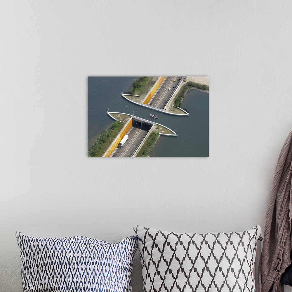 A bohemian room featuring Veluwemeer Aquaduct, Harderwijk, Netherlands - Aerial Photograph