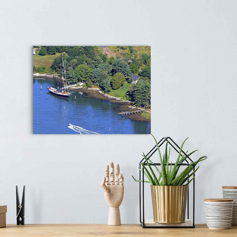 A bohemian room featuring Yacht, Downeast Maine - Aerial Photograph