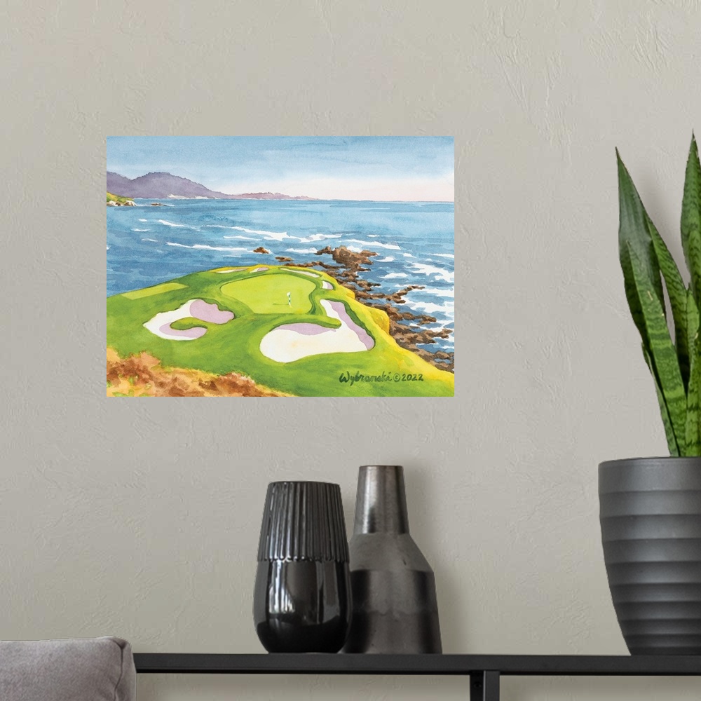 A modern room featuring One of the great short holes in American golf.