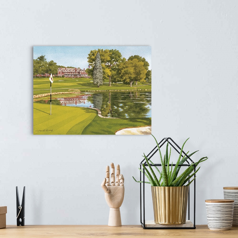 A bohemian room featuring The 4th hole on an iconic New Jersey course with rolling fairways and a small green fronted by a ...