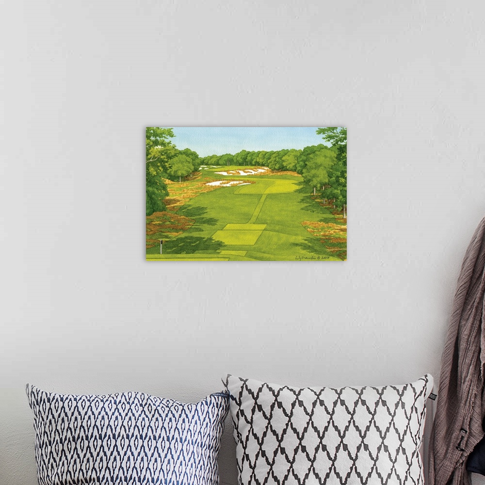 A bohemian room featuring Visually stunning and intimidating golf landscape.