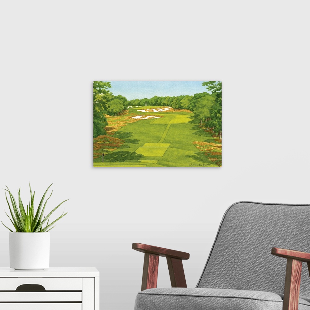 A modern room featuring Visually stunning and intimidating golf landscape.