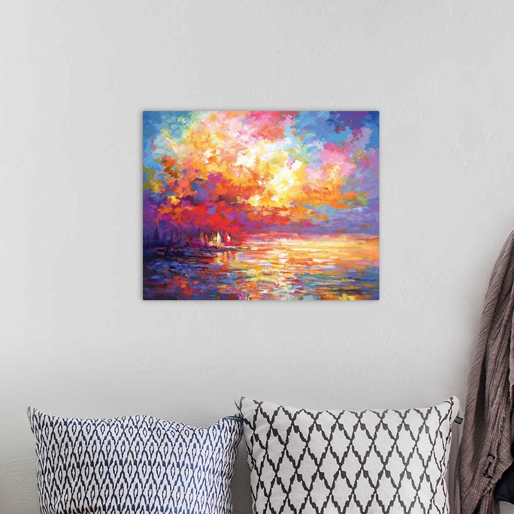 A bohemian room featuring Abstract Ocean Sunset