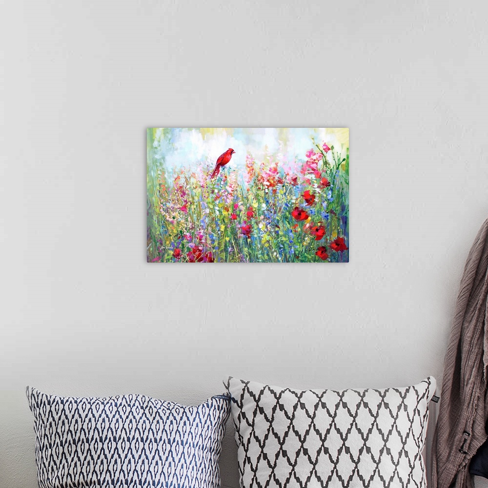 A bohemian room featuring Cardinal among the wildflowers