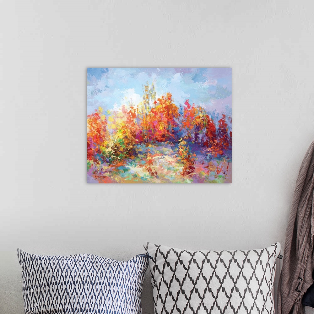 A bohemian room featuring Colorful Autumn Landscape II