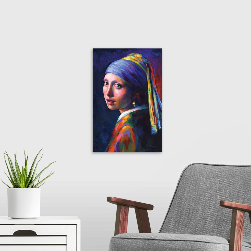 A modern room featuring Girl With A Pearl Earring, A Homage To Vermeer