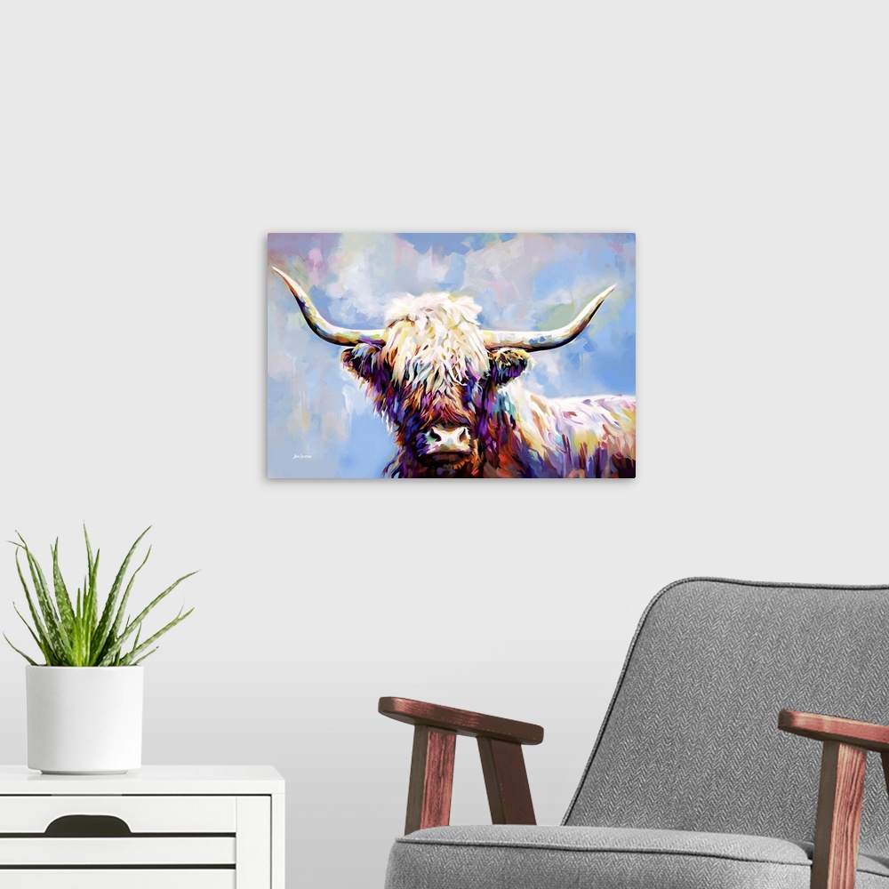 A modern room featuring Highland Cow in Winter's Serenity