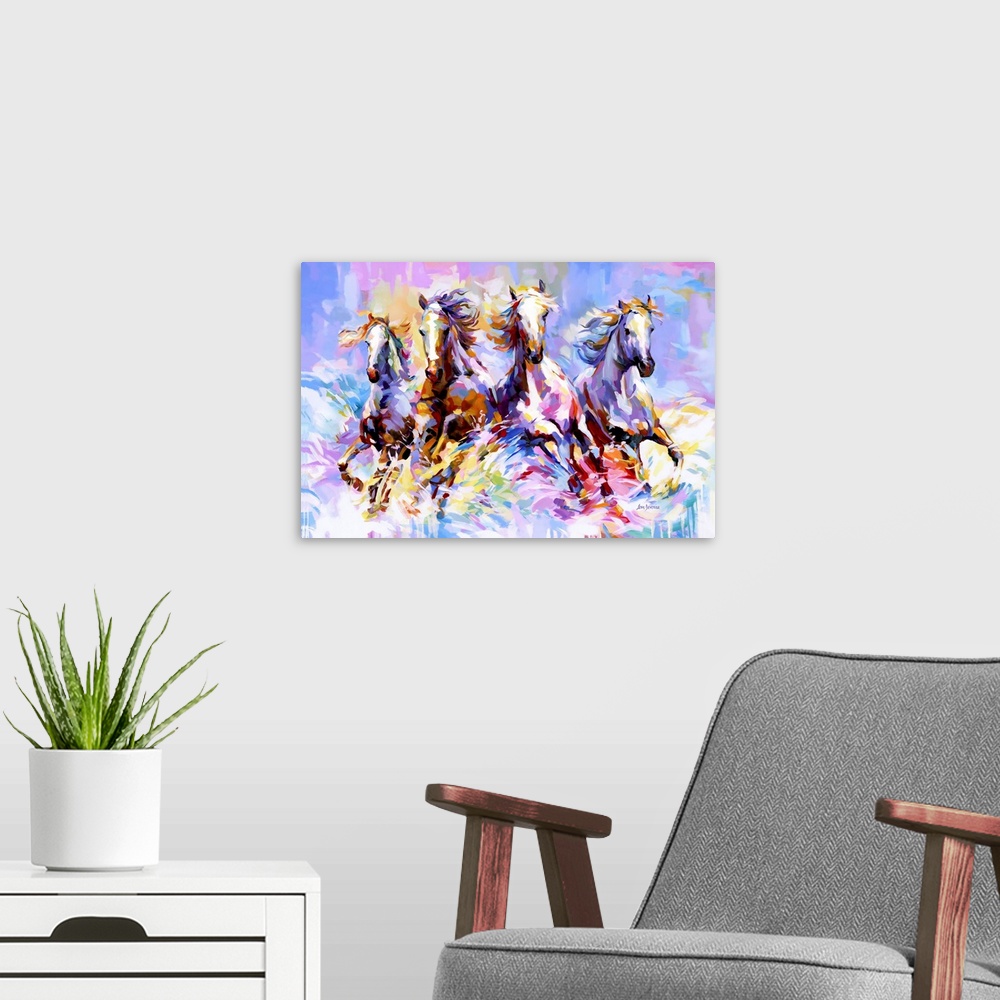 A modern room featuring Horses on Waves of Fantasy