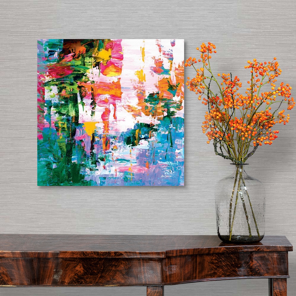 A traditional room featuring Vibrant colorful abstract painting.