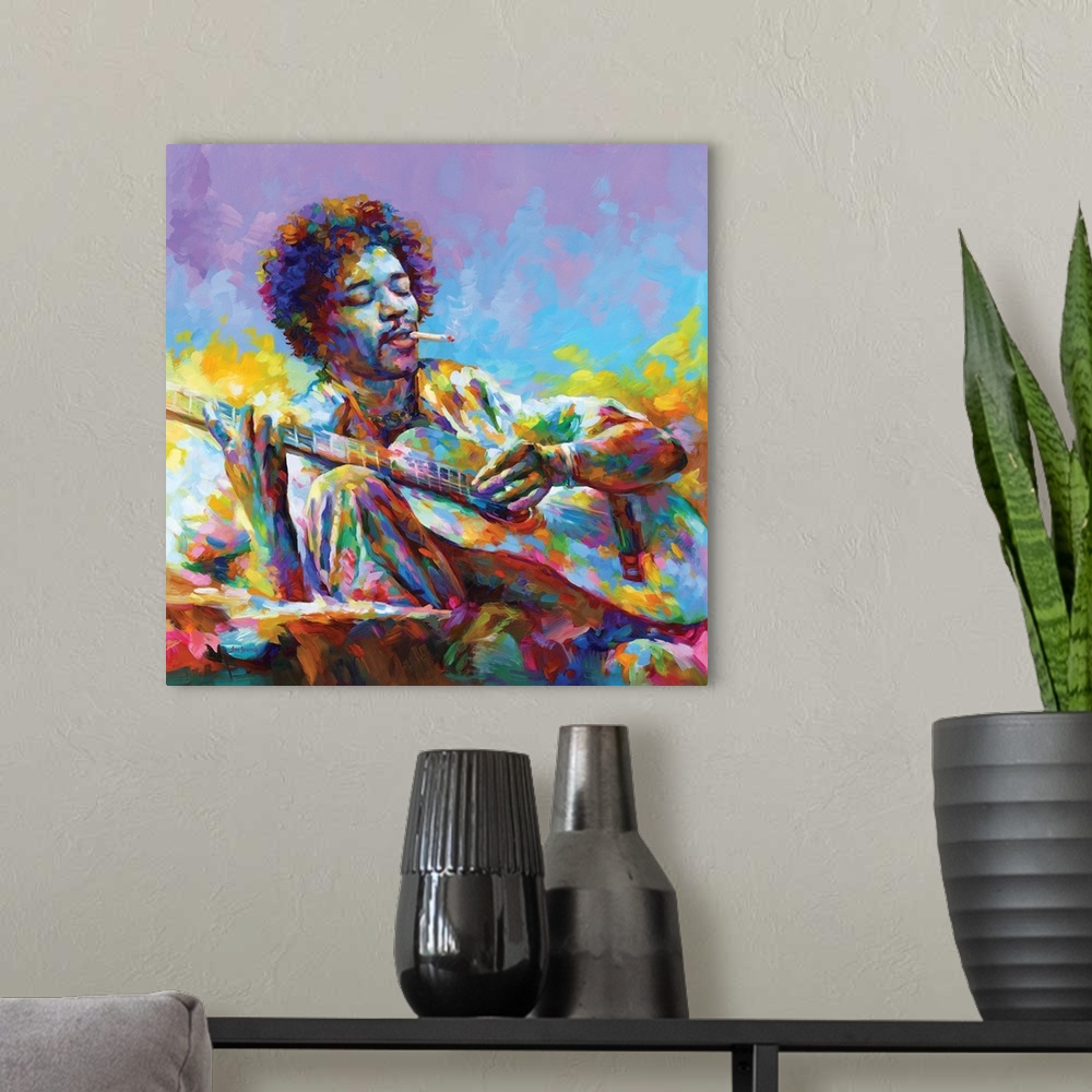A modern room featuring Jimi Hendrix