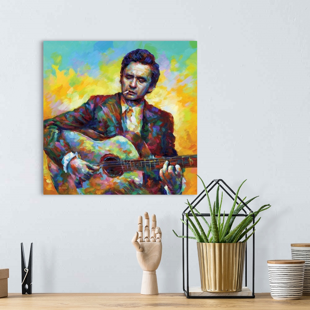 A bohemian room featuring Johnny Cash