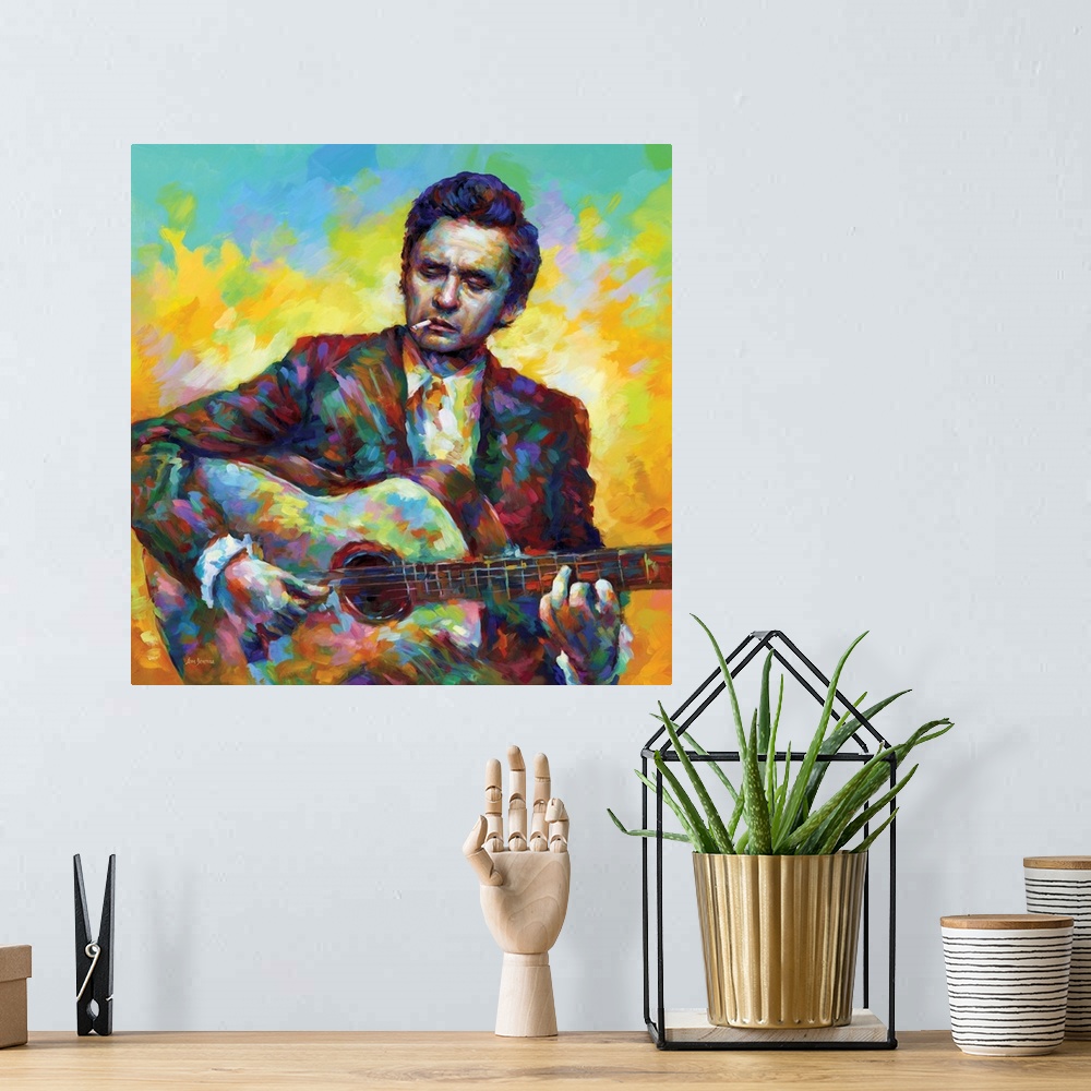 A bohemian room featuring Johnny Cash