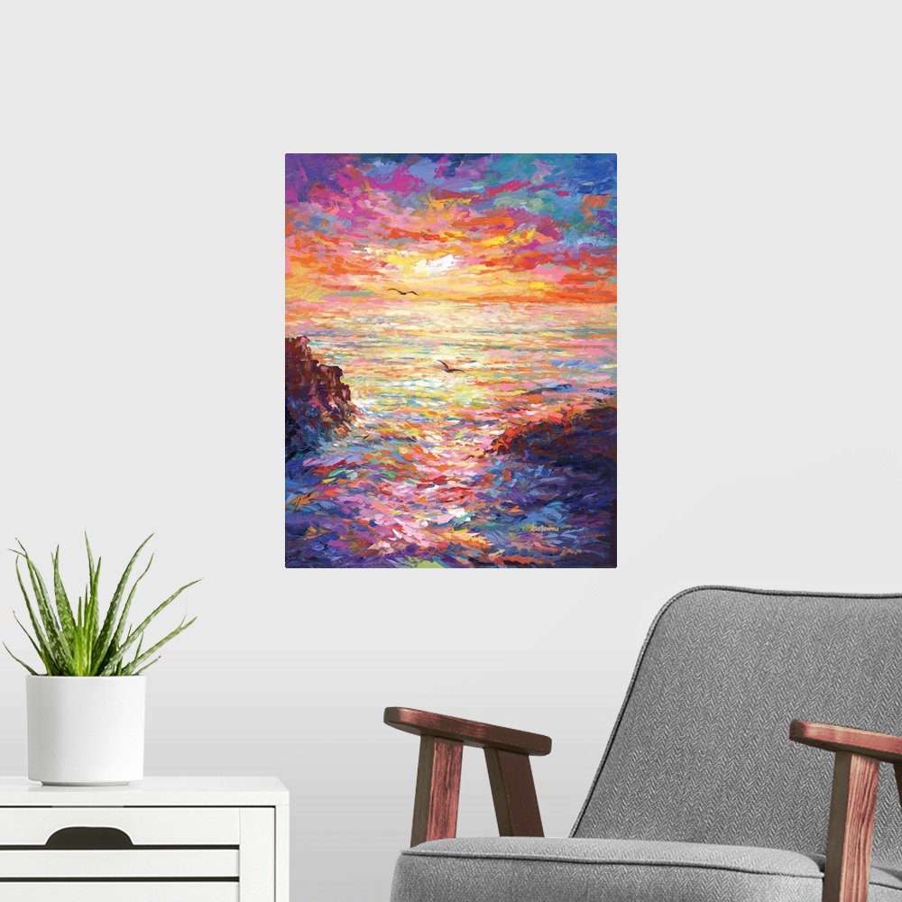 A modern room featuring Ocean Sunset