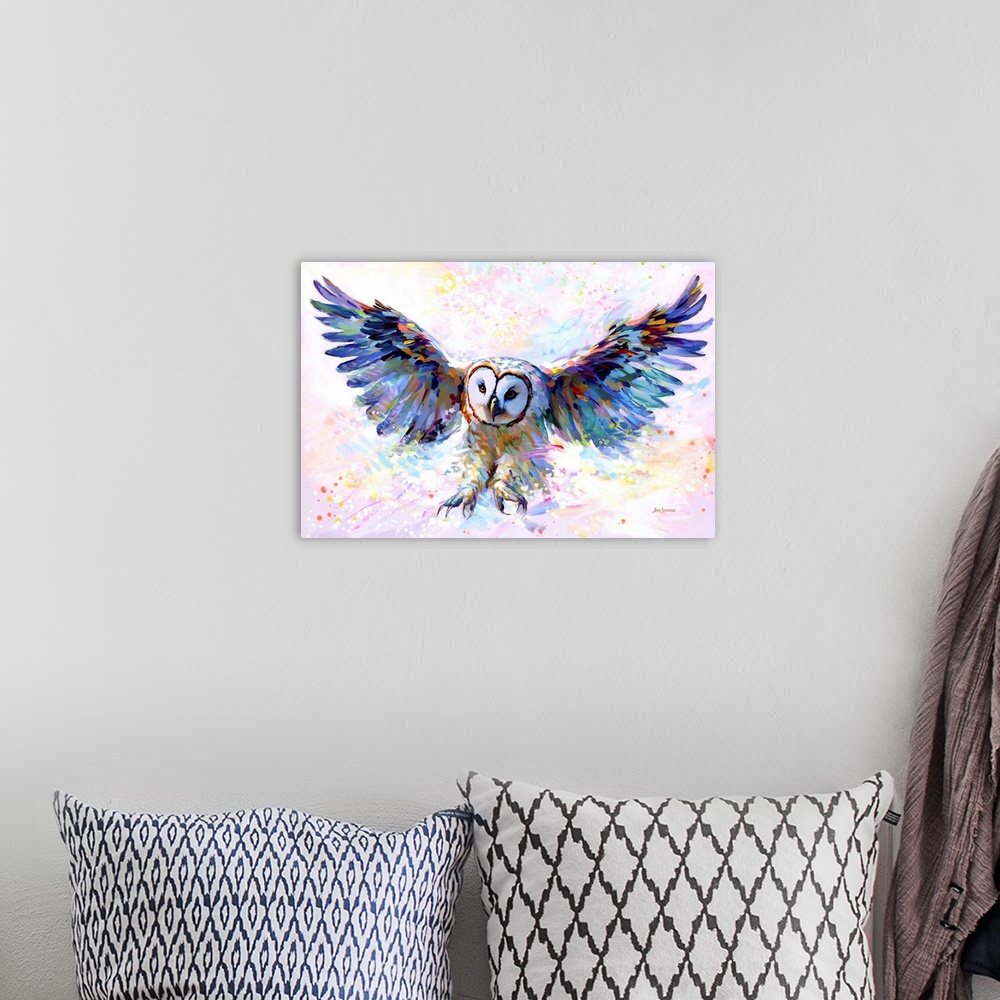 A bohemian room featuring Owl's Whisper in the Winter Wind