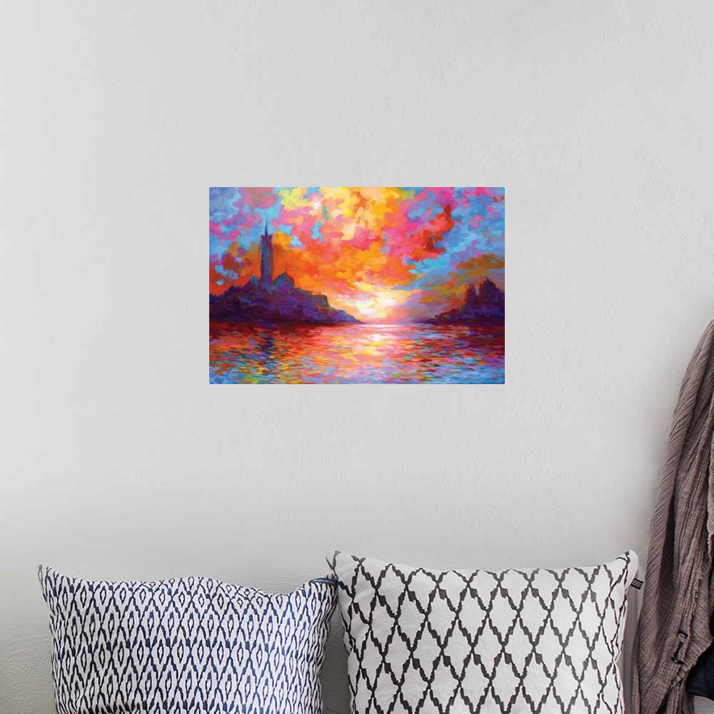 A bohemian room featuring Sunset In Venice, A Homage To Claude Monet