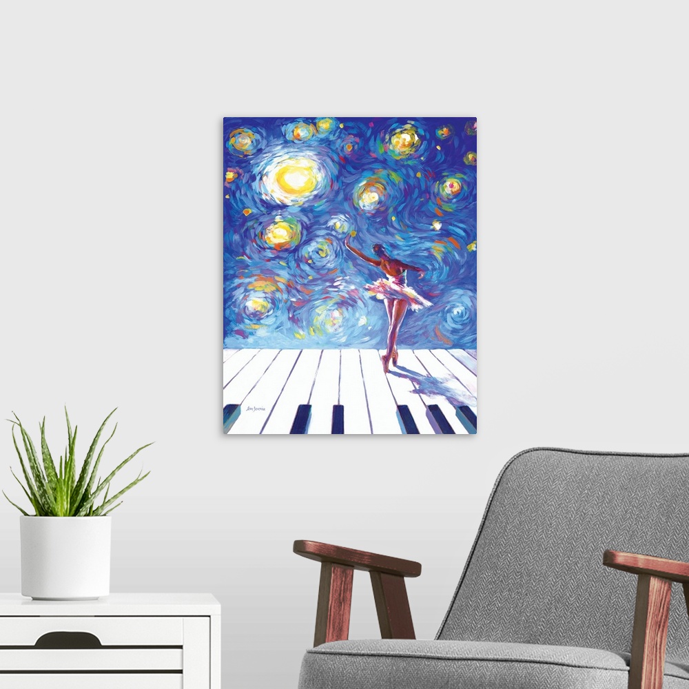 A modern room featuring Van Gogh's Ballerina Reaching For The Stars