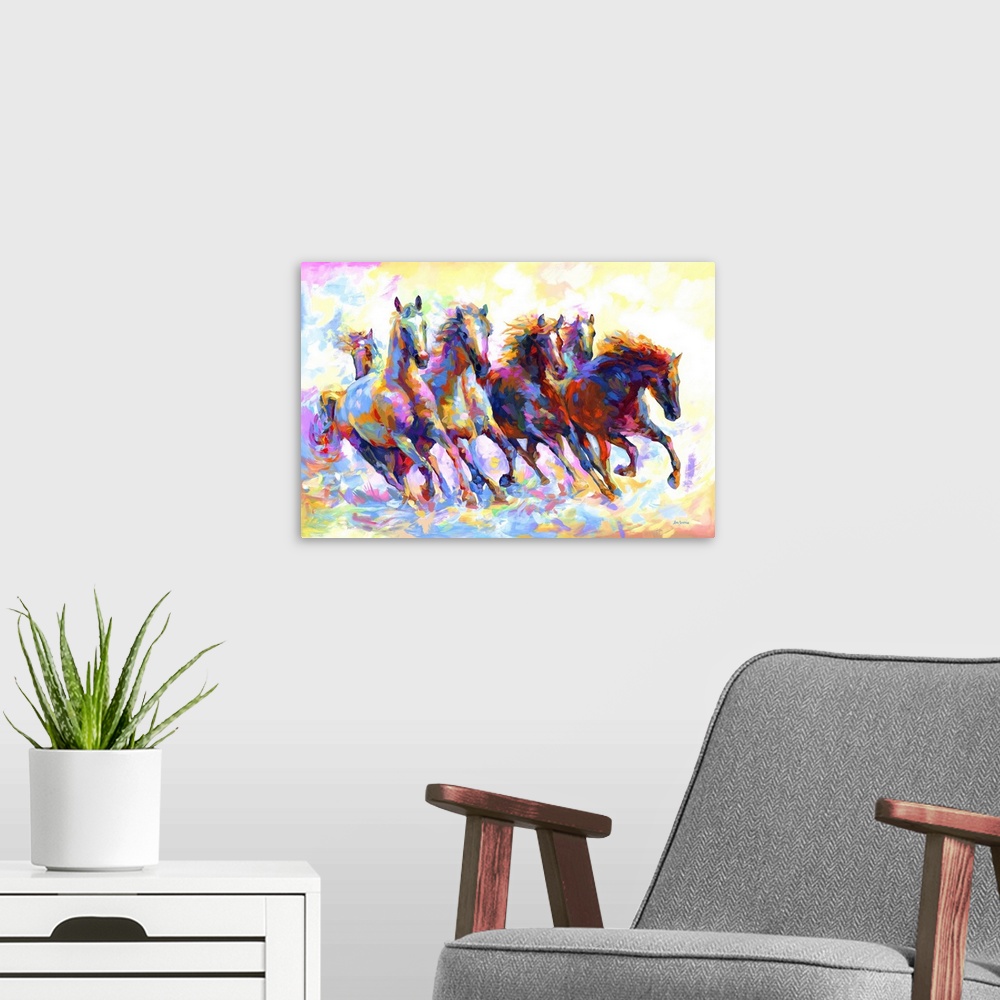 A modern room featuring Wild Horses Running