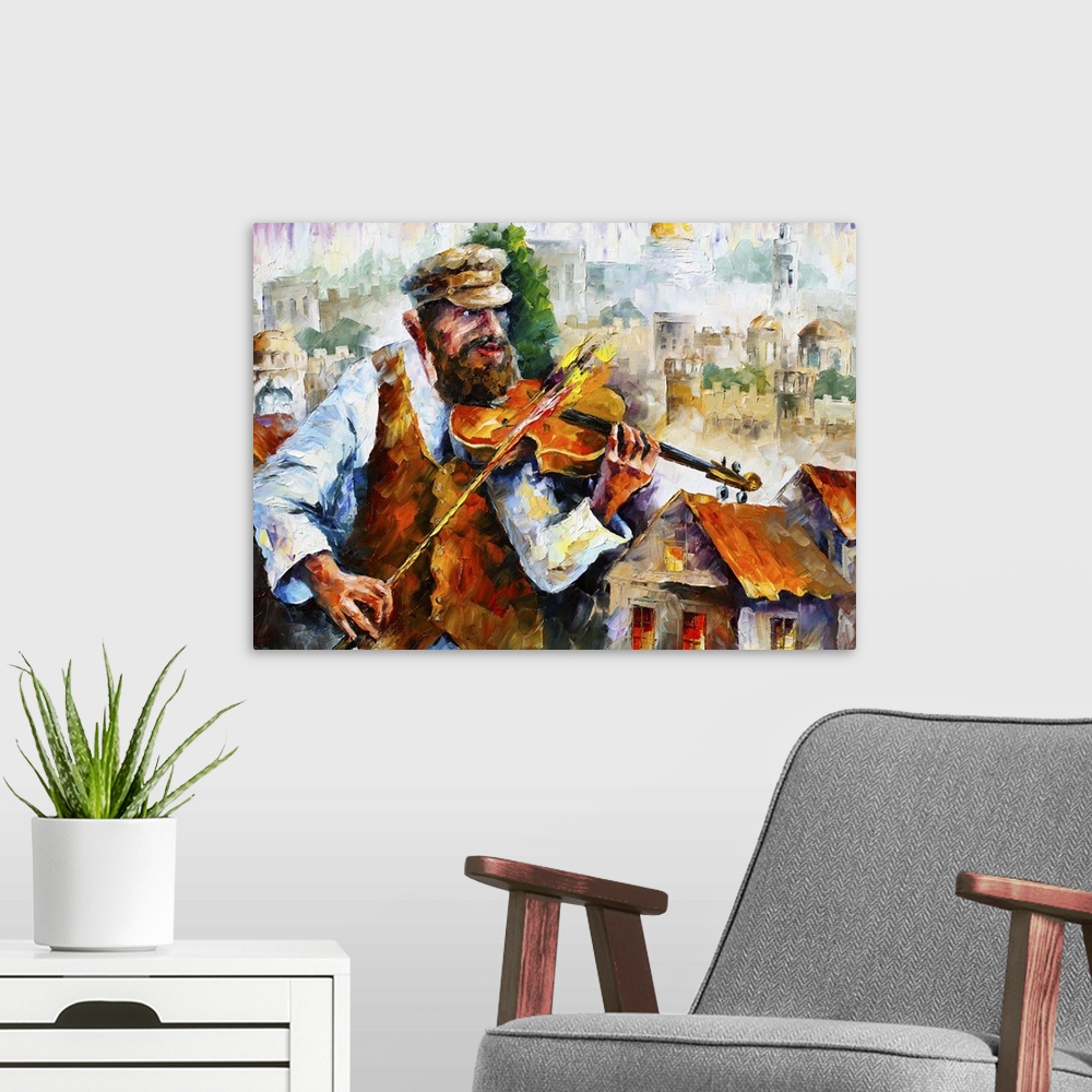 A modern room featuring Fiddler in Jerusalem