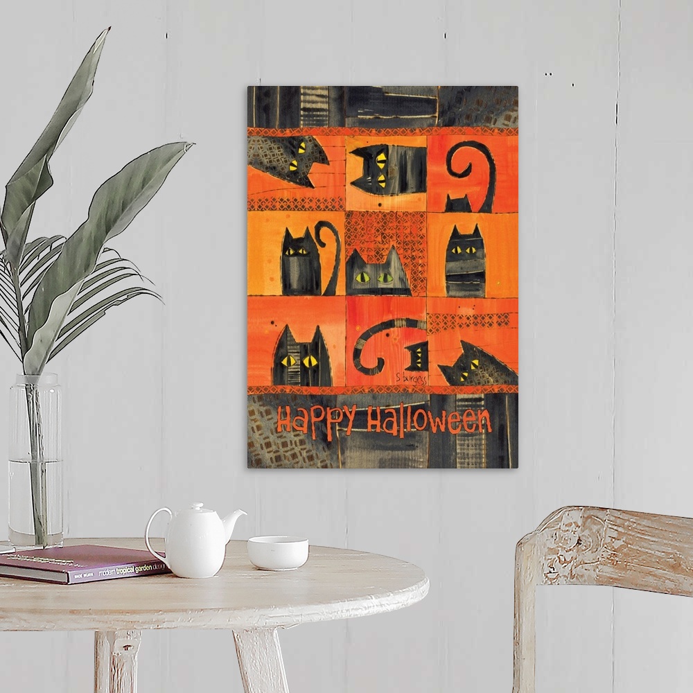 A farmhouse room featuring Black cats on orange background with saiying