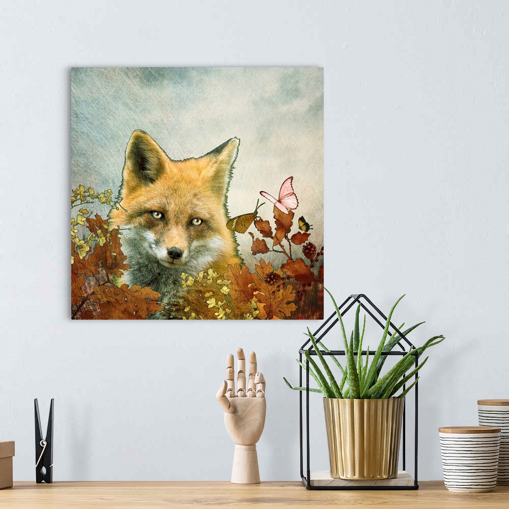 A bohemian room featuring Fox with butterflies with leaves and foliage